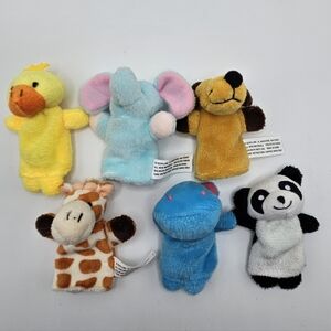 Plush Finger Puppets Animal Lot Schylling Elephant Giraffe Panda Dog Duck Hippo